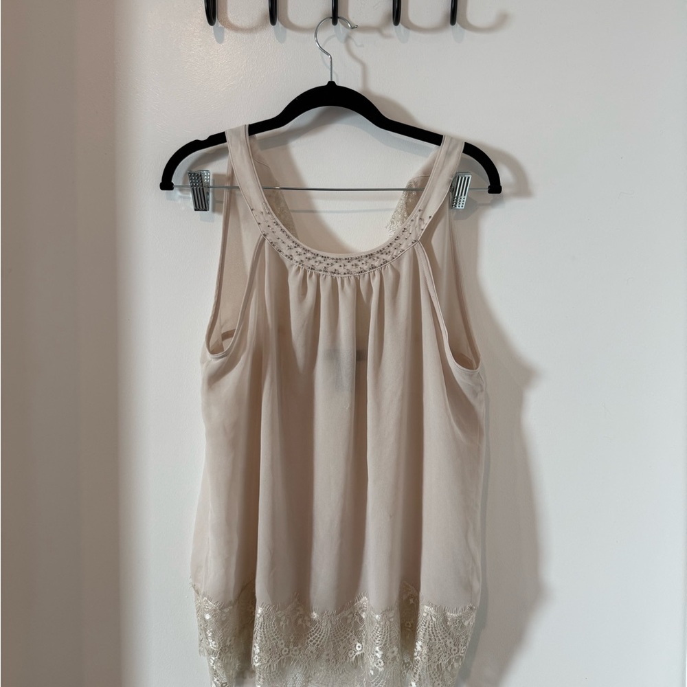 White House Black Market Cream Lace Trim Blouse